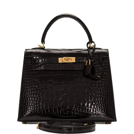 Hermes Black Shiny Alligator Sellier Kelly 25cm Gold Hardware – Madison Avenue Couture