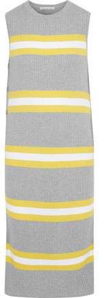 Cotton By Button-detailed Striped Ribbed Cotton Dress