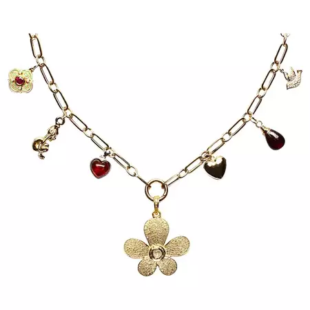 Clarissa Bronfman 18k 14k Gold Diamond Garnet Polki Diamond Flower Necklace For Sale at 1stDibs