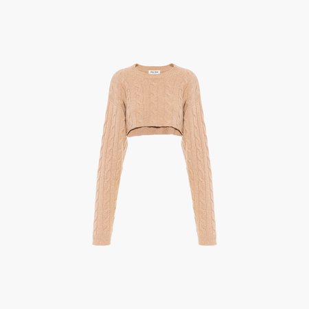 Cropped cashmere sweater Camel brown | Miu Miu