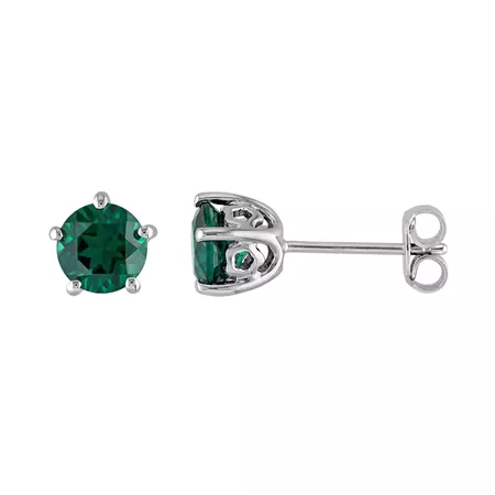 Laura Ashley Lifestyles Sterling Silver Lab Created Emerald Stud Earrings