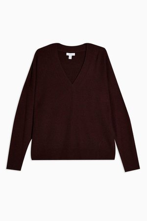 Knitted Berry V Neck Jumper sweater With Wool | Topshop