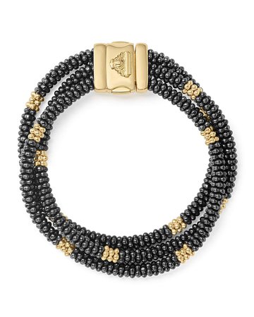 Lagos Three-Strand Black Caviar & 18K Gold Bracelet