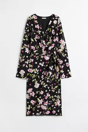 Tie-detail Wrap Dress - Black/floral - Ladies | H&M US