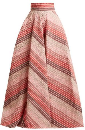 Striped Jacquard Panelled Skirt - Womens - Pink Stripe