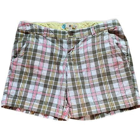 Vintage Y2K plaid ROXY Bermuda style casual shorts.... - Depop