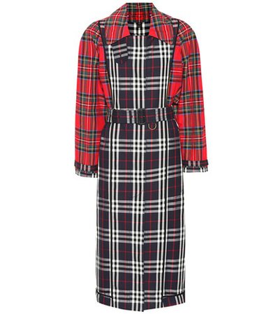 Checked cotton trench coat