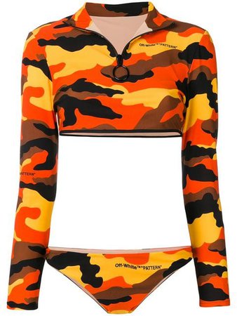 Off-White camouflage print long-sleeved bikini $698 - Shop SS19 Online - Fast Delivery, Price