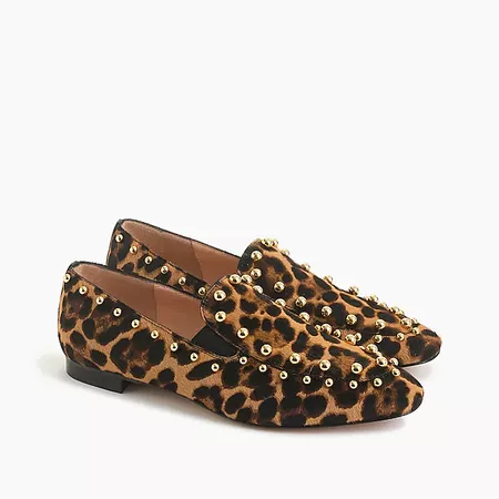 Gold-studded loafers in leopard calf hair : Women flats | J.Crew