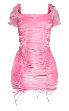 Baby Pink Shimmer Sheer Chiffon Ruched Bodycon Dress