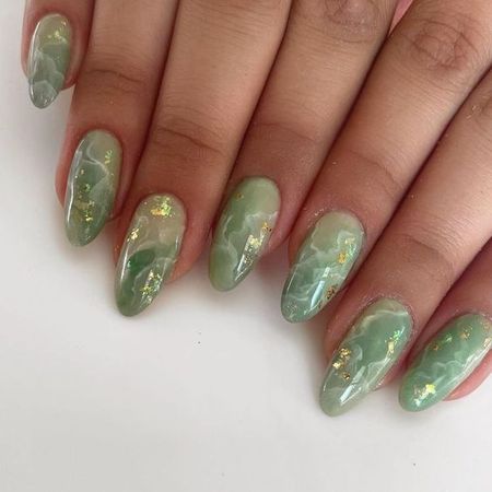 sage green gold nails
