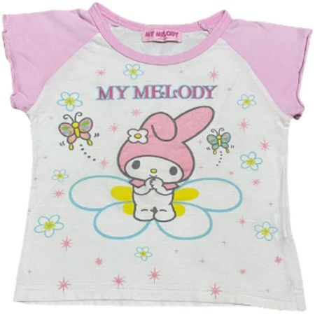 sanrio my melody butterfly white & pink baby tee,... - Depop