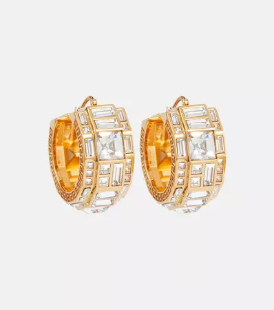 Greca Crystal Embellished Hoop Earrings in Gold - Versace | Mytheresa