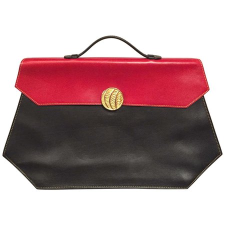 Isabel Canovas Geometric Red and Black Leather Handbag, Laptop Case or Briefcase For Sale at 1stDibs