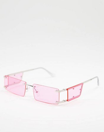 ASOS DESIGN rimless sunglasses with side lens in pink | ASOS