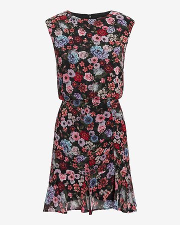 Floral Print Ruched Ruffle Hem Mini Dress | Express