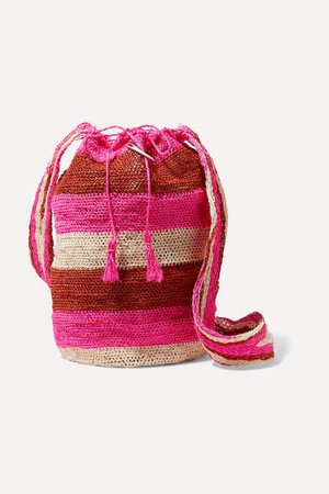 Muzungu Sisters - Rainbow Fique Striped Woven Straw Shoulder Bag - Red