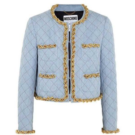 MOSCHINO Chain-trimmed quilted denim jacket