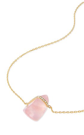 Crystalline Rose Quartz Diamond 14k Gold Bar Necklace By Jia Jia | Moda Operandi