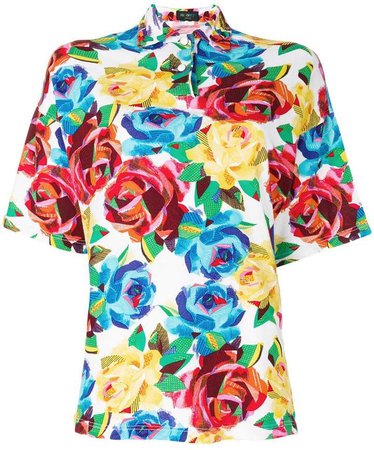 Pre-Owned floral print polo shirt