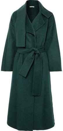 Cozy Brushed Wool-blend Coat - Dark green