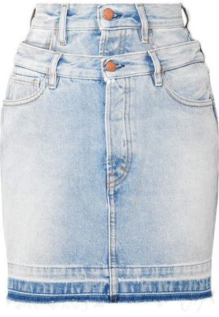 Frayed Layered Denim Mini Skirt - Mid denim