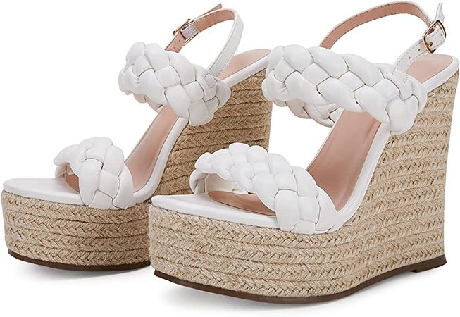 Amazon.com | Women's Braided Espadrille Platform Wedge Sandals Open Toe Two Strap Ankle Buckle Summer Shoes | Platforms & Wedges