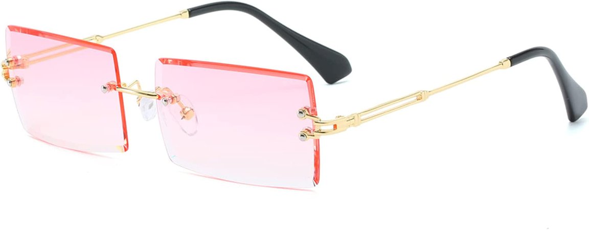 Amazon.com: LASPOR Retro Rimless Rectangle Sunglasses for Women Men Tinted Lens Gold Metal Frameless Vintage Square Glasses UV400 Protection Pink : Clothing, Shoes & Jewelry