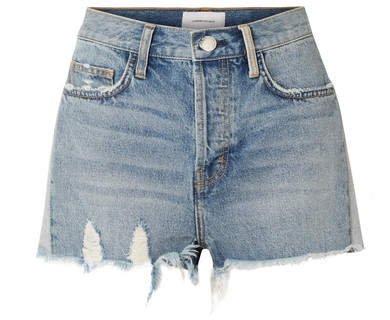 The Ultra High Waist Distressed Denim Shorts - Mid denim