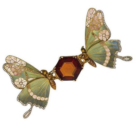 French Art Nouveau Topaz, Diamond and Enamel Butterfly Brooch