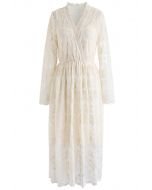 Floret Embroidered Lacy Midi Dress in Cream - Retro, Indie and Unique Fashion