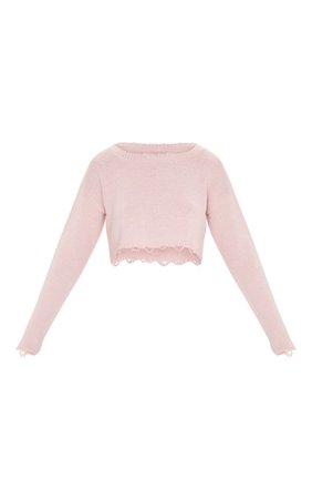 ROSE FRAY EDGE CROP KNITTED SWEATER