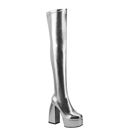 Silver SARUB Block Heel Platform Over The Knee Boots | i The Label – I The Label