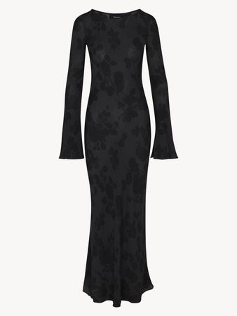 Gia Midnight Rose | Long sleeve black floral silk maxi dress | Réalisation UK
