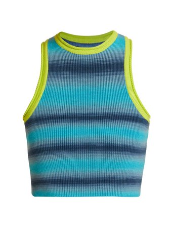 Agr Striped Ribbed-knit Vest Top In Blue Lime | ModeSens