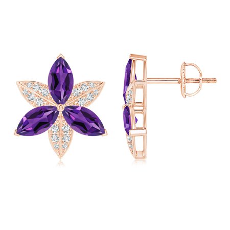 Amethyst and Diamond Trillium Flower Stud Earrings | Angara