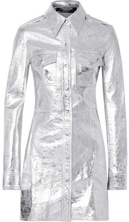 Metallic Textured-leather Mini Dress - Silver