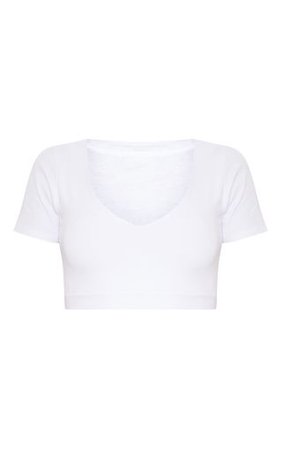 White Plunge Neck Crop T Shirt