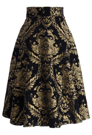 Golden Bouquet Jacquard Midi Skirt - Skirt - BOTTOMS - Retro, Indie and Unique Fashion