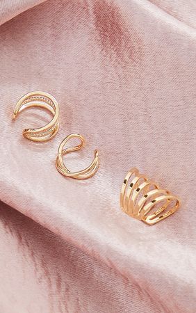 Gold Small Assorted 3 Pack Ear Cuffs | PrettyLittleThing USA