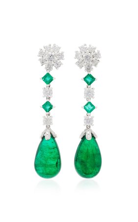 Custom Platinum Emerald and Diamond Earrings by Pamela Huizenga | Moda Operandi
