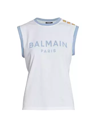 Shop Balmain Button-Shoulder Cotton Logo Tank | Saks Fifth Avenue