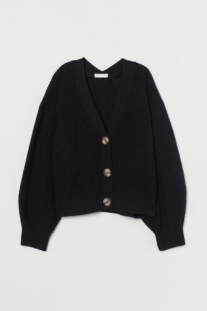 Rib-knit Cardigan - Black