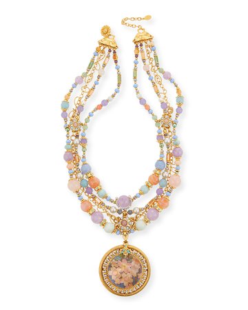 Jose & Maria Barrera Semiprecious Decoupage Pendant Necklace, Pastel | Neiman Marcus