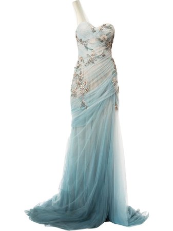 Marchesa ruched asymmetric gown blue M29815 - Farfetch
