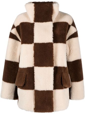 STAND STUDIO Dani checkerboard-pattern faux-fur Jacket - Farfetch