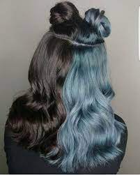 half blue half black hair - girls