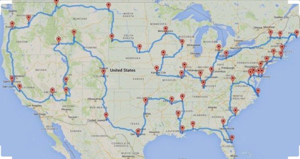 Cross country road trip map