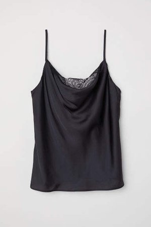 Satin Camisole with Lace - Black