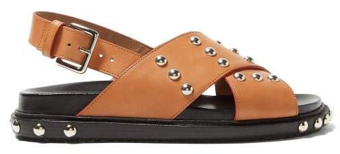Studded Cross Strap Leather Sandals - Womens - Tan